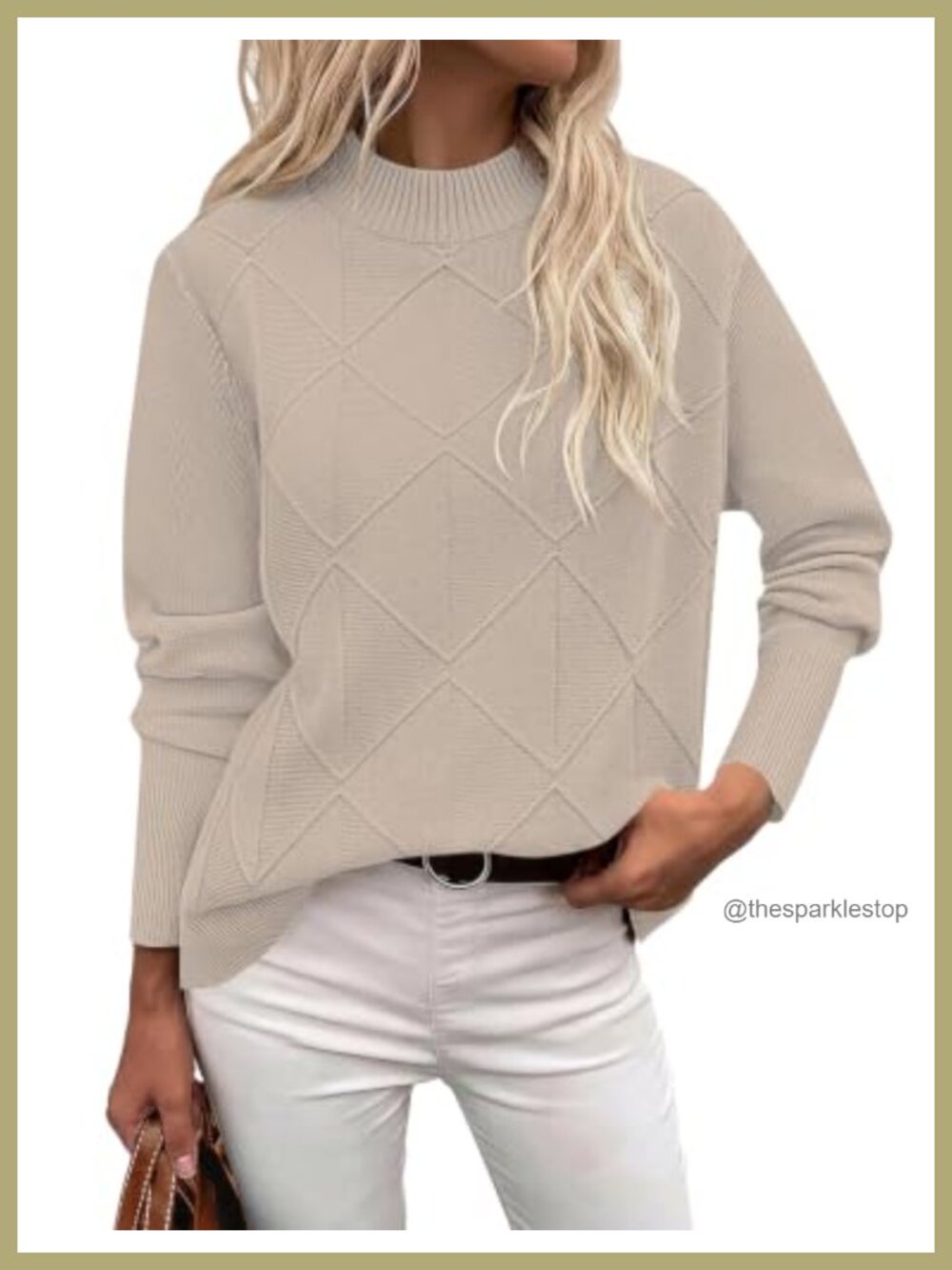 Mock Neck Cable Knit Sweater Long Sleeve Pullover Viscose Blend
